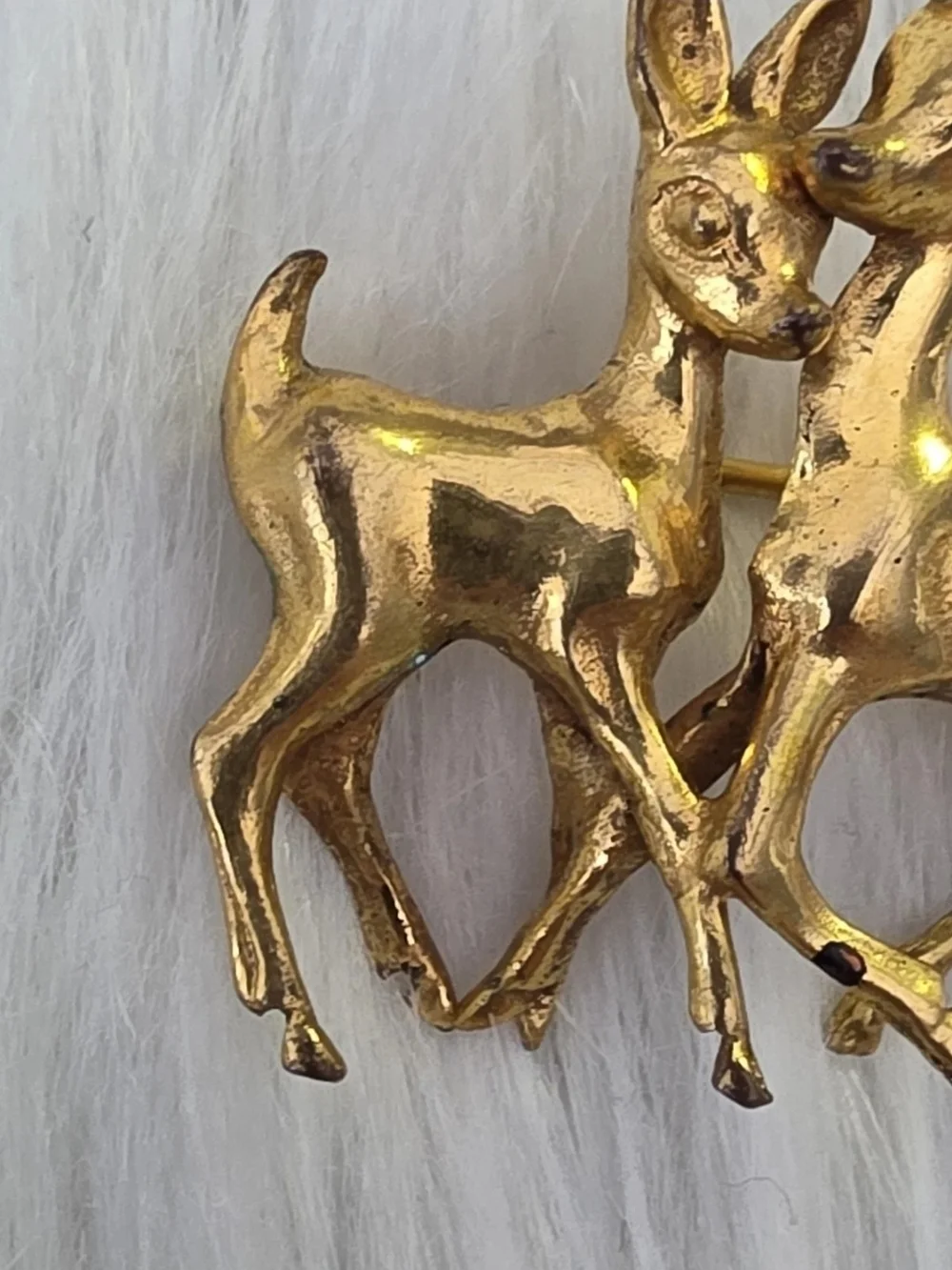 Vintage Double Deer Brooch Christmas Holidays European Trombone Clasp Figural